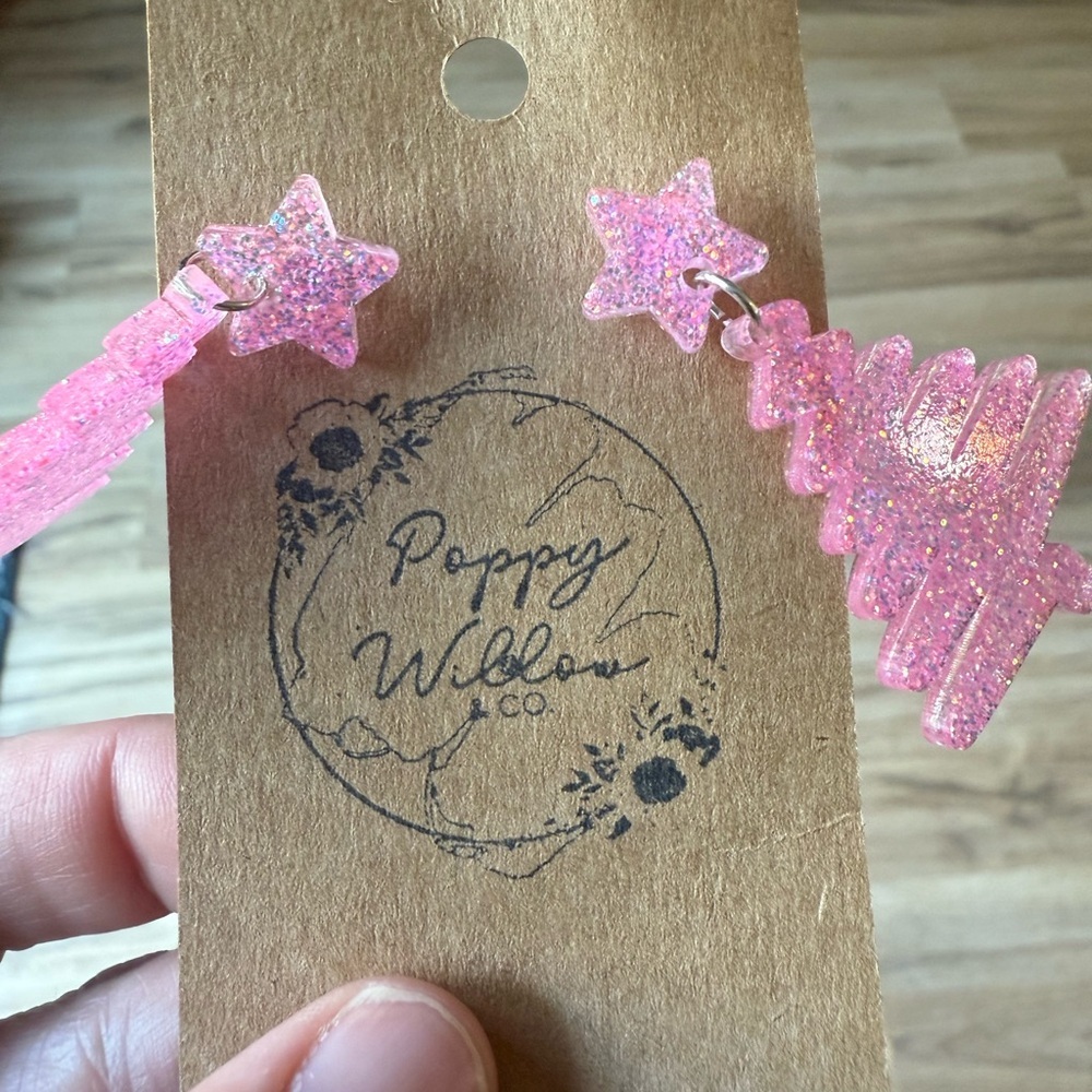 Pink glitter Christmas Tree Earrings (NEW) - Picture 2 of 4
